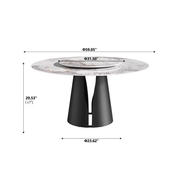English Elm 59.05"Modern 59.05" Modern Round Dining Table With White Sintered Stone Top & Black Steel Base For 6-8 People W1535S00443