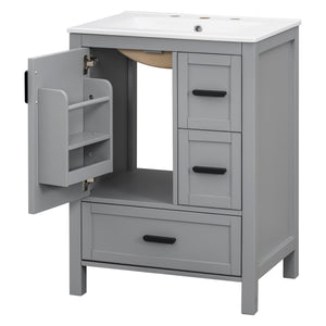 English Elm Modern 24 Inch Bathroom Vanity Solid Wood Cabinet with Ceramic Sink and Soft Close Storage Gray N729P292859E