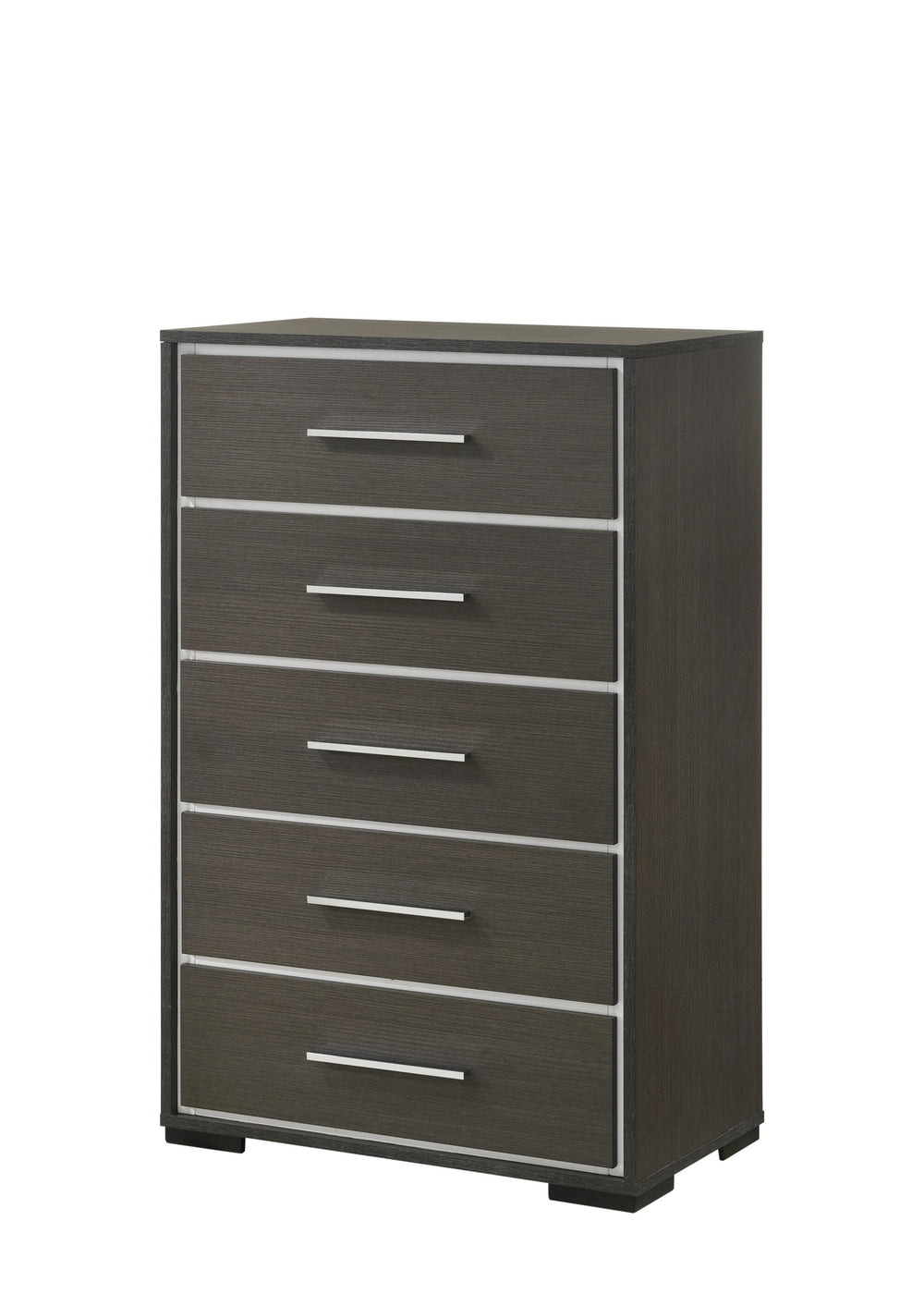English Elm 1pc Contemporary 5-Drawer Chest with Chrome Accents Rustic Finish Wooden Bedroom Storage, Stylish Design Gray 32.9 L x 19.9 W x 50.7 H B011P236774