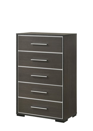 English Elm 1pc Contemporary 5-Drawer Chest with Chrome Accents Rustic Finish Wooden Bedroom Storage, Stylish Design Gray 32.9 L x 19.9 W x 50.7 H B011P236774