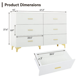 English Elm Six Drawer Elegant White Locker With Gold Accents And Triangular Legs For Modern Stylish Storage W3871P368993-GIGA