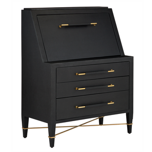 Verona Black Secretary Desk - Stylish Lacquered Design with USB Ports, Adjustable Shelves & Safety Features