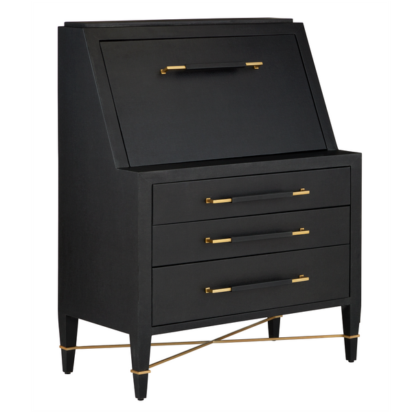 Verona Black Secretary Desk - Stylish Lacquered Design with USB Ports, Adjustable Shelves & Safety Features