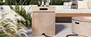 English Elm U_style Outdoor Mgo Propane Tank Cover Table Fluted Stone Finish Patio Side Accent Reddish Brown N711P410564A