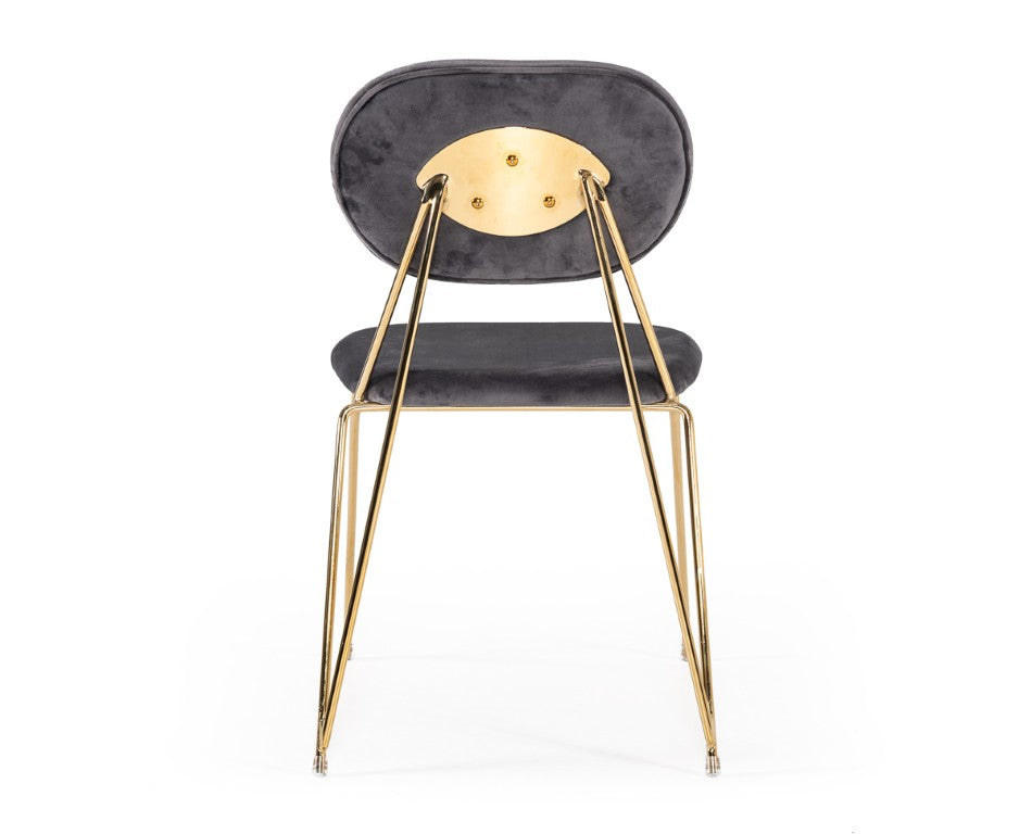 VIG Furniture Carol Modern Grey Velour Dining Chairs Set Of 2 — Gold Chrome Frame, Tapered Legs, Plush 270Lb Capacity VGFH-FDC7020-GRY