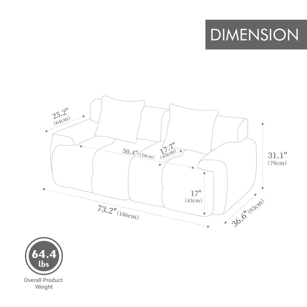 English Elm Loveseat Modular Cloud Floor Sofa Tufted Fuzzy Fabric Couch for Small Apartment Spaces Taupe W5385P455468