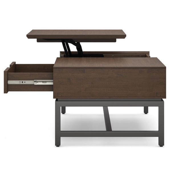 English Elm Banting Walnut Brown Lift Top Coffee Table with Storage, Solid Rubberwood & Metal, Modern Industrial Style B136P203478