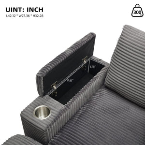 English Elm Corduroy Chaise Lounge Sofa With Storage, Movable Ottoman & Cupholders For Relaxation W2120S00004-GIGA