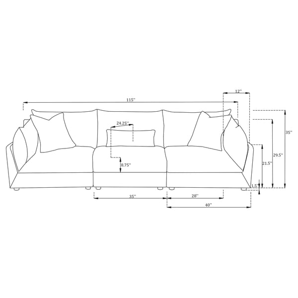 English Elm Tomasina Modern Barely Black 3-Piece Sofa with Plush Cushions, Padded Arms & Accent Pillows for Cozy Lounging and Stylish Modular Seating (115"W) B062S01276