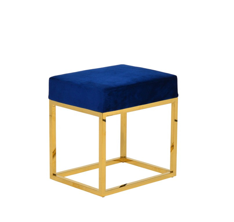 VIG Furniture Downey Blue Velvet Ottoman With Polished Gold Base — Compact Glam Accent Seat For Living Rooms VGFH-FDC8016-BLU