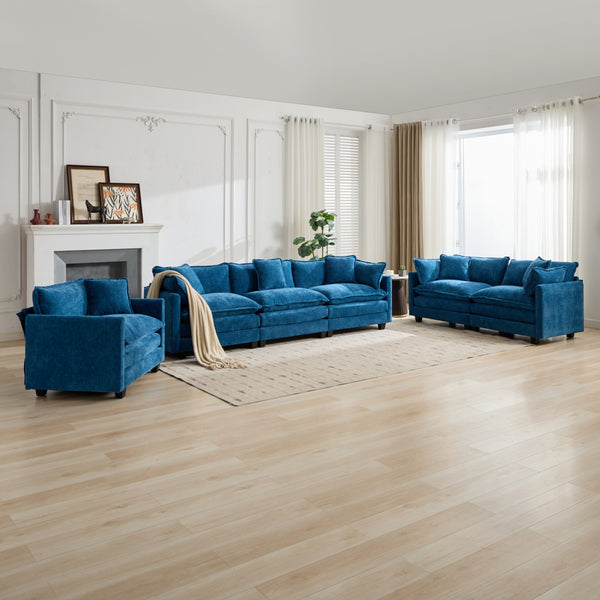 English Elm Cloud Sofa 4 Seats - Modern Modular Sectional Couch In Elegant Blue Chenille For Ultimate Comfort & Style W1143S00049