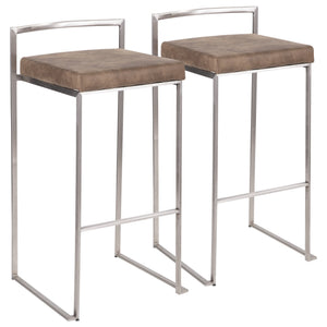 English Elm Fuji Contemporary Stackable Barstool Set - Stainless Steel Frame With Brown Cowboy Fabric Cushions B202P222165