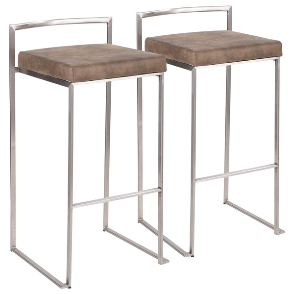 English Elm Fuji Contemporary Stackable Barstool Set - Stainless Steel Frame With Brown Cowboy Fabric Cushions B202P222165