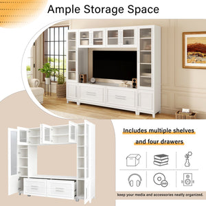 English Elm Vibe Haus Fluted Glass Wall Unit Tall Mdf Entertainment Console for Living Room N893S000011K
