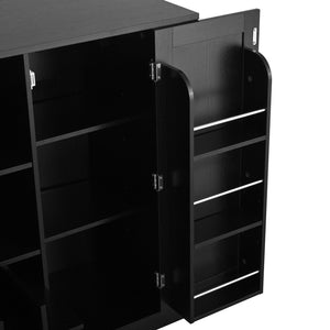 English Elm U_style Compact Kitchen Island with Drop Leaf Power Outlet Wine Rack Stemware Storage Black N711P437715B