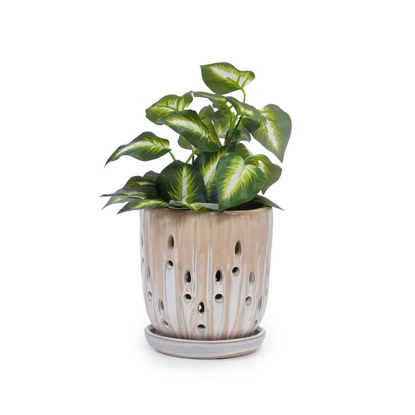 English Elm Set Of 2 Striped Ceramic Flowerpots - Modern 8" Planters With Drainage Holes For Stylish Displays W3273P322552-GIGA