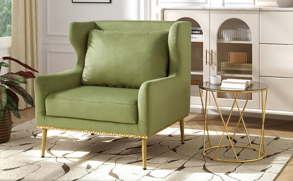 English Elm Modern Velvet Accent Chair Curved Arms Plush Cushion Upholstered Seat for Living Room Green N763P360686F