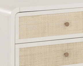 Sunpan Tierra Coastal Nightstand with Rattan Drawers, Antique White Finish & Soft Close Mechanisms