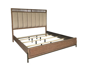 English Elm Queen Upholstered Headboard Bed Walnut Veneer Frame Transitional Bedroom Furniture B2699S00021