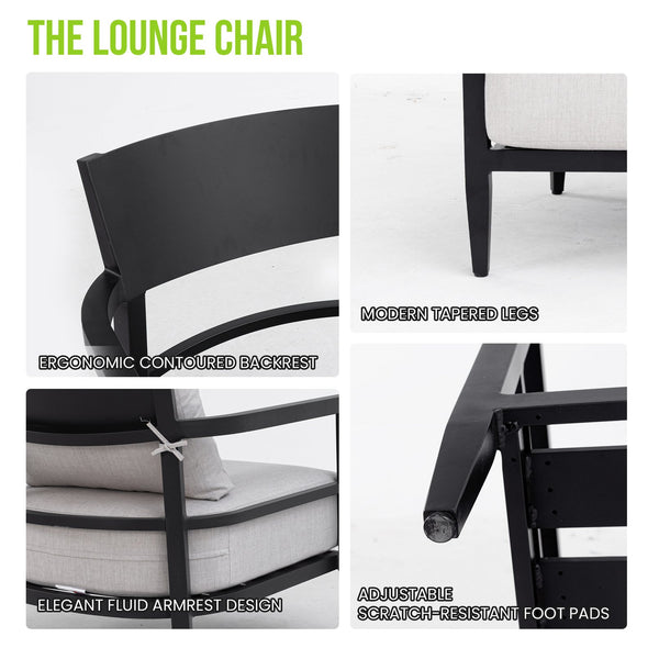 English Elm 6pc Outdoor Conversation Set Aluminum Frame Sintered Stone Tables Sunbrella Cushions W1886S00043