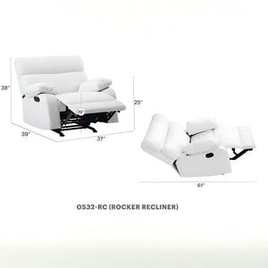 English Elm Contemporary PU White Rocker Recliner Chair — Compact 38"H x 37"W x 39"D, Padded Arms, Smooth Rocking Motion, Perfect for Small Spaces B078108292