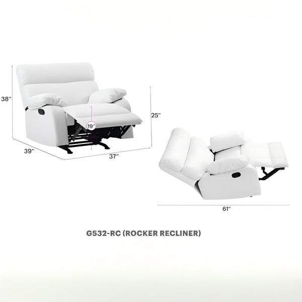 English Elm Contemporary PU White Rocker Recliner Chair — Compact 38"H x 37"W x 39"D, Padded Arms, Smooth Rocking Motion, Perfect for Small Spaces B078108292
