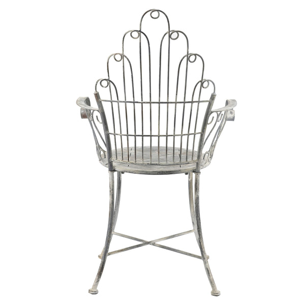 English Elm 23x22x38" Iron Armchair Fan Back Scrolled Arms Distressed Silver Patio Garden Seat W2078P452418
