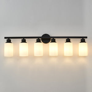 English Elm 6-light Matte Black Linear Wall Sconce White Glass Shades for Bedroom or Vanity W5008P389852