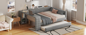 English Elm Full Size Upholstered Platform Bed With Trundle, Charging Station, And Smart Storage In Gray Velvet N7090000604E