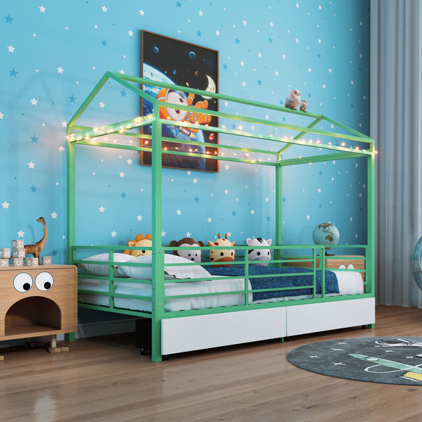 English Elm Metal Twin Over Bunk Bed with Full Guardrail Ladder and Convertible Iron Frame W3752S00018