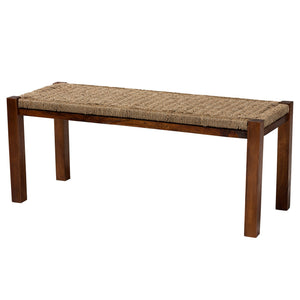 English Elm Modern Handwoven Rattan Mahogany Bench Artisan Boho Accent for Bedroom or Entryway B2750P470074