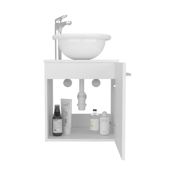 English Elm Clyde Floating 18" Wide Wall-Mount Vanity with Wessel Sink, Single Door Shelf, White Modern Storage B070P337119