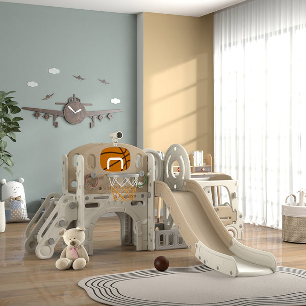 English Elm Qaba 9 in 1 Toddler Activity Climber Indoor Slide Set with Car Theme Play Center W2225P229333