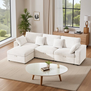 English Elm 118" Oversized Velvet Cloud Sectional with Storage Ottoman and Removable Pillows W3716S00013