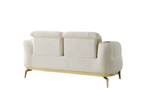 English Elm Zoe Luxe loveseat with gold-accented legs and armrest trim, cut chenille upholstery, ergonomic lumbar support Cream G150109331