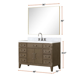 English Elm Grey Oak Single Bath Vanity with Carrara Marble Top, Chrome Faucet & 46" Mirror, Durable Wood Finish B2731S02020