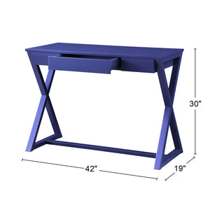 English Elm Rectangular Twilight Blue Writing Desk with Hidden Drawer, Poplar & MDF, X-Base Support, Modern Charm B016P322885
