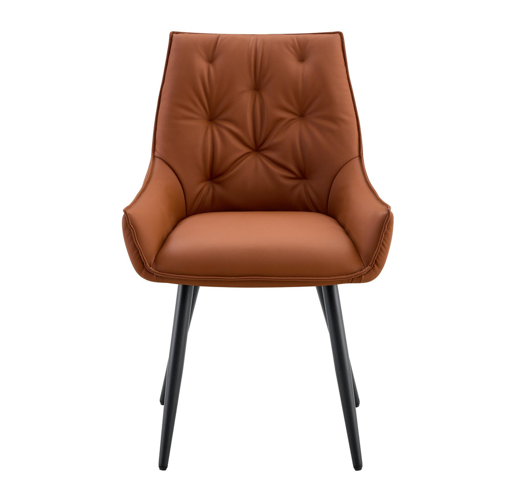 English Elm Dining Chairs Set Of 2 - Stylish Camel Faux Leather With Gold Mesh Accents And Black Legs For Comfort W3493P359746