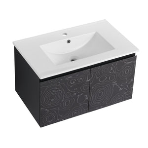 English Elm 30'' Floating Wall-Mounted Bathroom Vanity With Ceramic Sink & Soft-Close Doors For Modern Spaces P2 W999S00213-GIGA