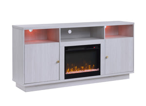 English Elm Ambrogio 70 Inch Electric Fireplace Tv Stand with Led Shelves and Cabinet Storage White+Walnut B2749P413267