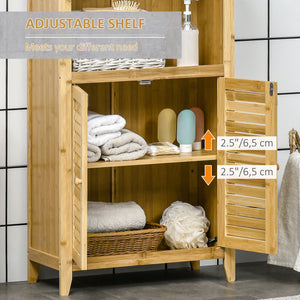 English Elm HOMCOM Bamboo Floor Cabinet Bathroom Organizer Tower with Shelved Storage, Slatted Doors & Elevated Base Natural W2225P216999