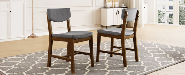 English Elm 4-piece Farmhouse Solid Wood Dining Chairs Upholstered Gray Fabric Curved Back Seating Walnut N752P368504D
