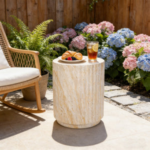 English Elm U_style Mgo Cylinder Accent Table Wave Ribbed Concrete Look Patio or Indoor Plant Stand Beige,Yellow N711P422078K