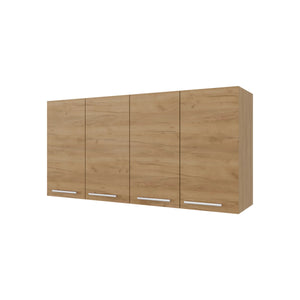 English Elm Natural Oak Rectangular Wall Cabinet with 4 Doors & 2 Open Shelves, Melamine Finish, 47" Wide B062P291617