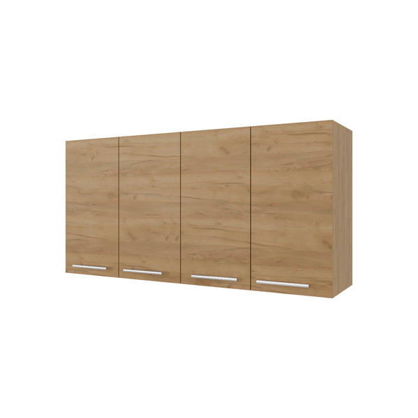 English Elm Natural Oak Rectangular Wall Cabinet with 4 Doors & 2 Open Shelves, Melamine Finish, 47" Wide B062P291617
