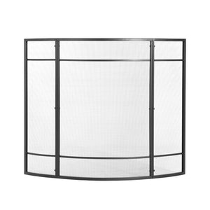 English Elm Regina Curved Iron Fireplace Screen with Welded Grid for Modern Minimalist Interiors Black N775P386929B