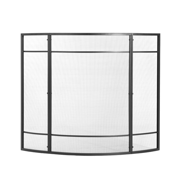 English Elm Regina Curved Iron Fireplace Screen with Welded Grid for Modern Minimalist Interiors Black N775P386929B