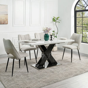 English Elm 47.24"-62.99"modern Extendable Dining Table Marble Print Top with X-base Seats Six W757S00049