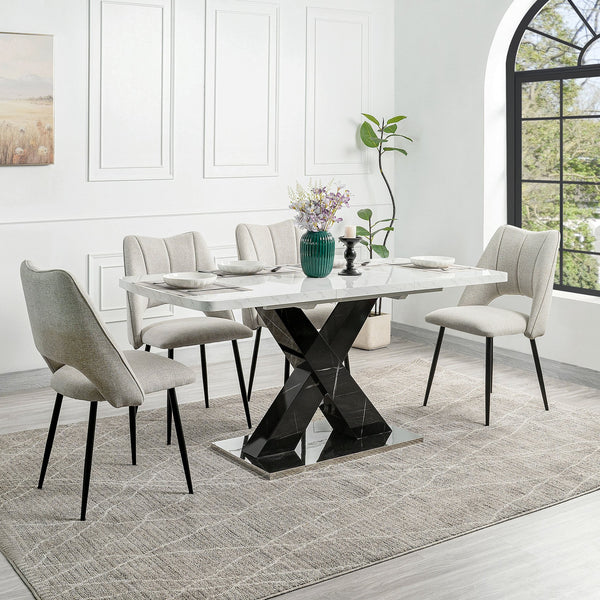 English Elm 47.24"-62.99"modern Extendable Dining Table Marble Print Top with X-base Seats Six W757S00049