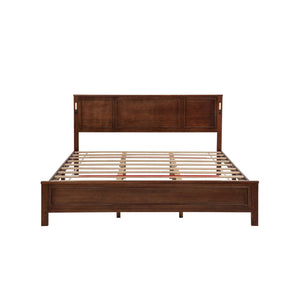 English Elm King Pine Wood Platform Bed with Led Lighting Usb Charging Tall Panel Headboard Walnut W504S00275